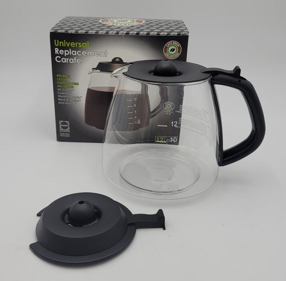 Medelco 12 Cup Glass Universal Replacement Carafe - Black, Cafe Brew Collection.